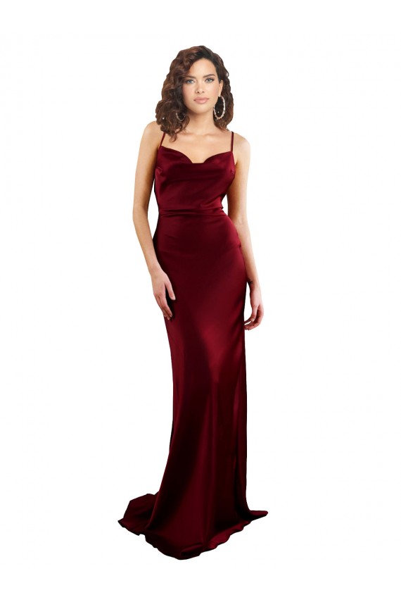 Bordeaux Fourreau Satiné Soyeux Longue Formelles Robes demoiselle d'honneur / Robes de soirée / Robes de bal Prix Réduit
