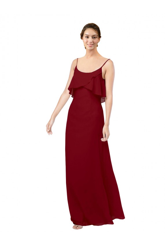 Bordeaux Fourreau Scoop Mousseline Longue Robes demoiselle d'honneur Prix Réduit