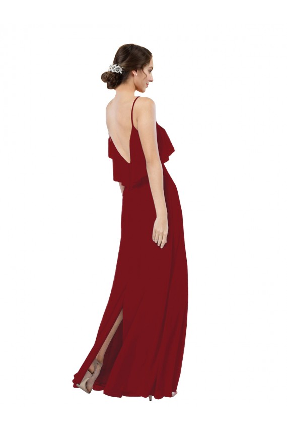 Bordeaux Fourreau Scoop Mousseline Longue Robes demoiselle d'honneur Prix Réduit