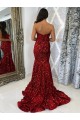 Bordeaux Fourreau Traîne moyenne Paillettes Velours Longue Robes de bal Prix Réduit