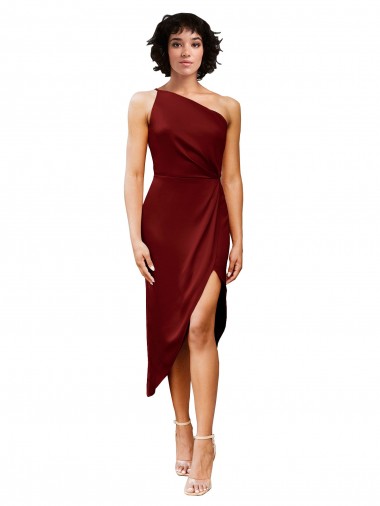 Bordeaux Fourreau midi Satiné Stretch Courte Robes demoiselle d'honneur / Robes de soirée / Robes de cocktail Prix Réduit