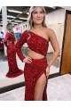 Bordeaux Sirène Balayage train Paillettes Velours Longue Robes de bal Prix Réduit