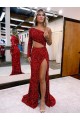 Bordeaux Sirène Balayage train Paillettes Velours Longue Robes de bal Prix Réduit
