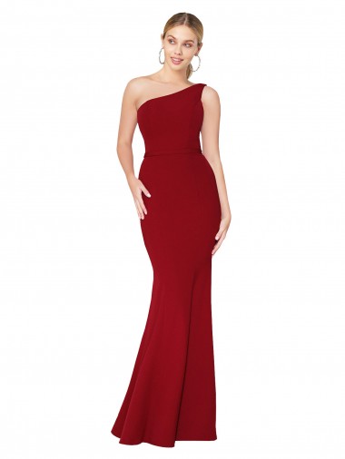 Bordeaux Sirène Col Haut Crêpe Stretch Longue Formelles Robes demoiselle d'honneur / Robes de soirée / Robes de bal Prix Réduit