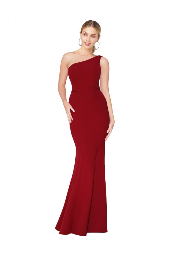 Bordeaux Sirène Col Haut Crêpe Stretch Longue Formelles Robes demoiselle d'honneur / Robes de soirée / Robes de bal Prix Réduit