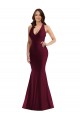 Bordeaux Sirène Col V Satiné Soyeux Longue Formelles Robes demoiselle d'honneur / Robes de soirée / Robes de bal Prix Réduit