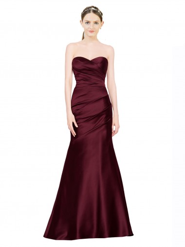 Bordeaux Sirène Satiné Longue Formelles Robes demoiselle d'honneur / Robes de soirée / Robes de bal Prix Réduit