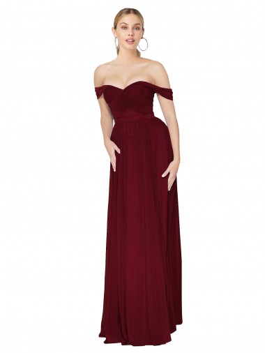 Bordeaux Sirène Épaule Dénudée Mousseline Longue Formelles Robes demoiselle d'honneur / Robes de soirée / Robes de bal Prix Réduit