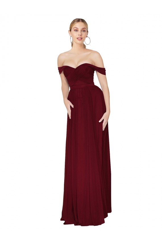 Bordeaux Sirène Épaule Dénudée Mousseline Longue Formelles Robes demoiselle d'honneur / Robes de soirée / Robes de bal Prix Réduit