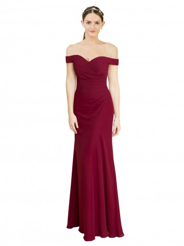 Bordeaux Sirène Épaule Dénudée Mousseline Longue Robes demoiselle d'honneur / Robes de bal Prix Réduit