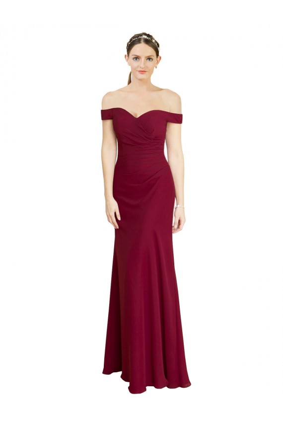 Bordeaux Sirène Épaule Dénudée Mousseline Longue Robes demoiselle d'honneur / Robes de bal Prix Réduit