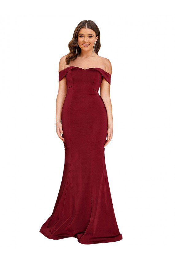 Bordeaux Sirène Épaule Dénudée Spandex Longue Formelles Robes demoiselle d'honneur / Robes de soirée / Robes de bal Prix Réduit