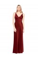 Bordeaux Trapèze Bretelles spaghetti Col V Satiné Stretch Longue Formelles Robes demoiselle d'honneur / Robes de soirée / Robes de bal Prix Réduit