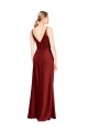 Bordeaux Trapèze Bretelles spaghetti Col V Satiné Stretch Longue Formelles Robes demoiselle d'honneur / Robes de soirée / Robes de bal Prix Réduit
