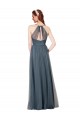 Bordeaux Trapèze Bretelles spaghetti Col V Tulle Longue Robes demoiselle d'honneur Prix Réduit
