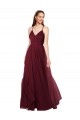 Bordeaux Trapèze Bretelles spaghetti Col V Tulle Longue Robes demoiselle d'honneur Prix Réduit