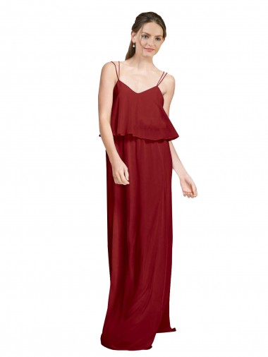 Bordeaux Trapèze Bretelles spaghetti Mousseline Longue Robes demoiselle d'honneur Prix Réduit