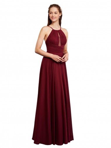 Bordeaux Trapèze Bretelles spaghetti Mousseline Longue Robes demoiselle d'honneur Prix Réduit