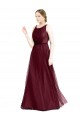 Bordeaux Trapèze Col Bateau Tulle Longue Robes demoiselle d'honneur Prix Réduit