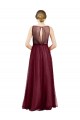 Bordeaux Trapèze Col Bateau Tulle Longue Robes demoiselle d'honneur Prix Réduit