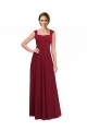 Bordeaux Trapèze Col Carré Crêpe Stretch Longue Robes demoiselle d'honneur / Robes de bal Prix Réduit