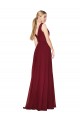 Bordeaux Trapèze Col V Mousseline Longue Formelles Robes demoiselle d'honneur / Robes de soirée / Robes de bal Prix Réduit