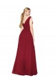 Bordeaux Trapèze Col V Mousseline Longue Formelles Robes demoiselle d'honneur / Robes de soirée / Robes de bal Prix Réduit