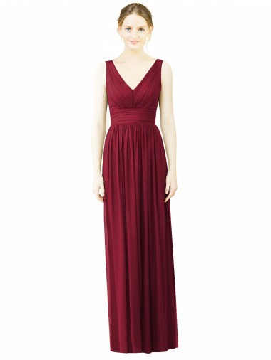 Bordeaux Trapèze Col V Mousseline Longue Robes demoiselle d'honneur Prix Réduit