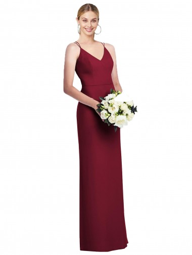 Bordeaux Trapèze Col V Mousseline Longue Robes demoiselle d'honneur Prix Réduit