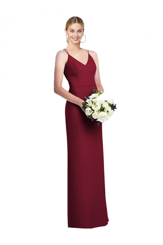 Bordeaux Trapèze Col V Mousseline Longue Robes demoiselle d'honneur Prix Réduit