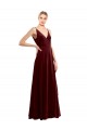 Bordeaux Trapèze Col V Velours Stretch Longue Formelles Robes demoiselle d'honneur / Robes de soirée / Robes de bal Prix Réduit