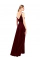 Bordeaux Trapèze Col V Velours Stretch Longue Formelles Robes demoiselle d'honneur / Robes de soirée / Robes de bal Prix Réduit