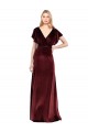 Bordeaux Trapèze Col V Velours Stretch Longue Robes demoiselle d'honneur / Robes de bal Prix Réduit