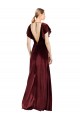 Bordeaux Trapèze Col V Velours Stretch Longue Robes demoiselle d'honneur / Robes de bal Prix Réduit