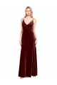 Bordeaux Trapèze Col V Velours Stretch Longue Robes demoiselle d'honneur / Robes de bal Prix Réduit