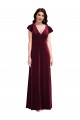 Bordeaux Trapèze Col V Velours Stretch Longue Robes demoiselle d'honneur / Robes de bal Prix Réduit