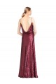 Bordeaux Trapèze Licou Col Haut Paillette Longue Formelles Robes demoiselle d'honneur / Robes de soirée / Robes de bal Prix Réduit