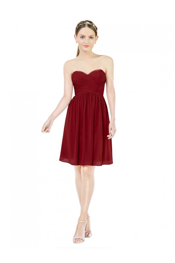 Bordeaux Trapèze Mousseline Courte Robes demoiselle d'honneur / Robes de cocktail Prix Réduit
