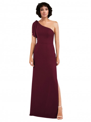 Bordeaux Trapèze Mousseline Longue Formelles Robes demoiselle d'honneur / Robes de soirée Prix Réduit