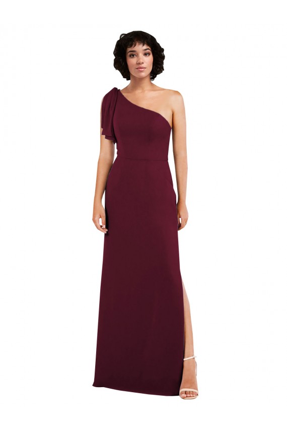 Bordeaux Trapèze Mousseline Longue Formelles Robes demoiselle d'honneur / Robes de soirée Prix Réduit
