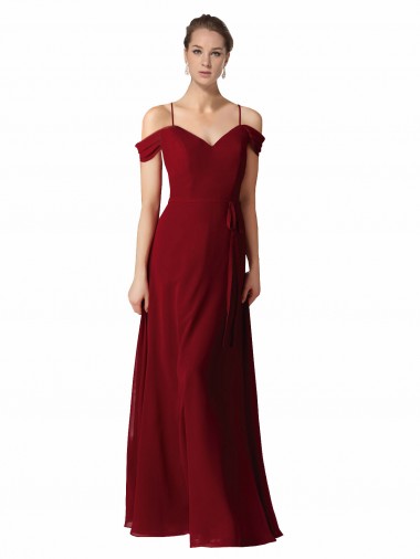 Bordeaux Trapèze Mousseline Longue Robes demoiselle d'honneur Prix Réduit