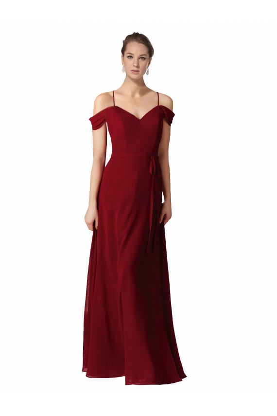 Bordeaux Trapèze Mousseline Longue Robes demoiselle d'honneur Prix Réduit