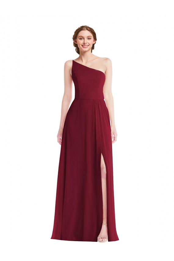 Bordeaux Trapèze Mousseline Longue Robes demoiselle d'honneur Prix Réduit