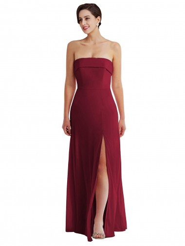 Bordeaux Trapèze Sans bretelle Mousseline Longue Formelles Robes demoiselle d'honneur / Robes de soirée Prix Réduit
