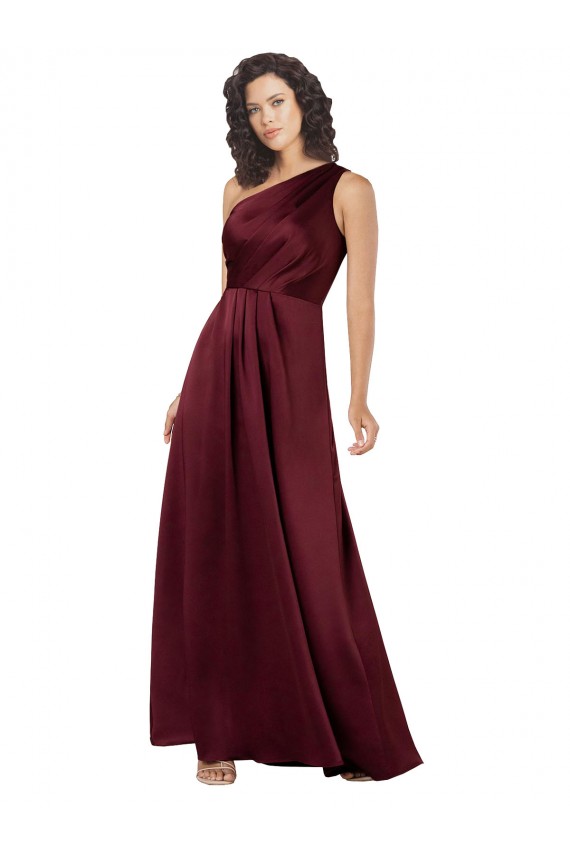 Bordeaux Trapèze Satiné Soyeux Longue Formelles Robes demoiselle d'honneur / Robes de soirée / Robes de bal Prix Réduit