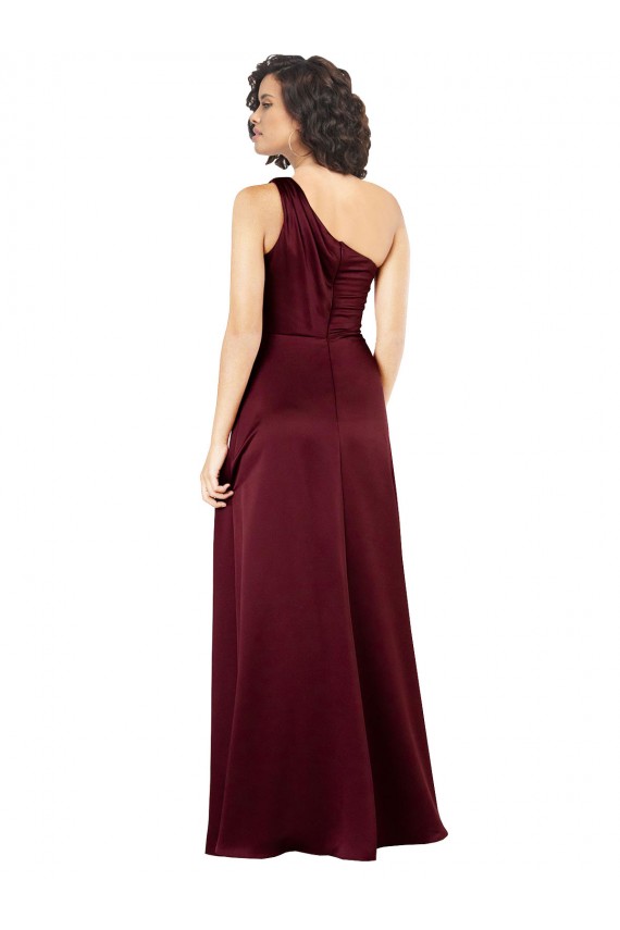 Bordeaux Trapèze Satiné Soyeux Longue Formelles Robes demoiselle d'honneur / Robes de soirée / Robes de bal Prix Réduit