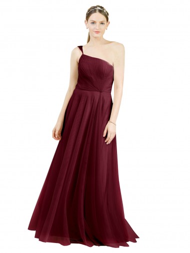 Bordeaux Trapèze Tulle Longue Robes demoiselle d'honneur Prix Réduit