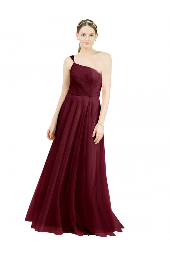 Bordeaux Trapèze Tulle Longue Robes demoiselle d'honneur Prix Réduit