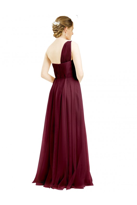 Bordeaux Trapèze Tulle Longue Robes demoiselle d'honneur Prix Réduit