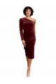 Bordeaux Trapèze midi Velours Stretch Courte Robes demoiselle d'honneur / Robes de bal Prix Réduit